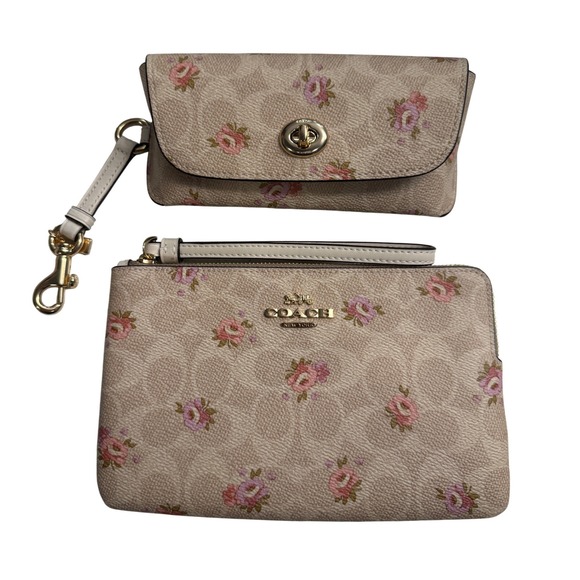 Coach Signature Floral Print Double Zip Wristlet and Sunglass Case - Picture 1 of 6